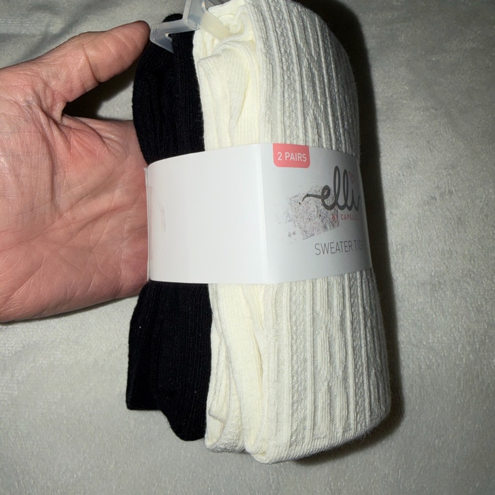 Ellie Black and White Sweater Tights - 2 Pairs. 12/14. MUST BE BUNDLED